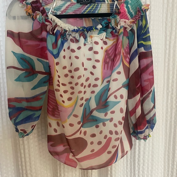 PatBo off the shoulder multicoloured printed ruffled blouse xs - Picture 3 of 5